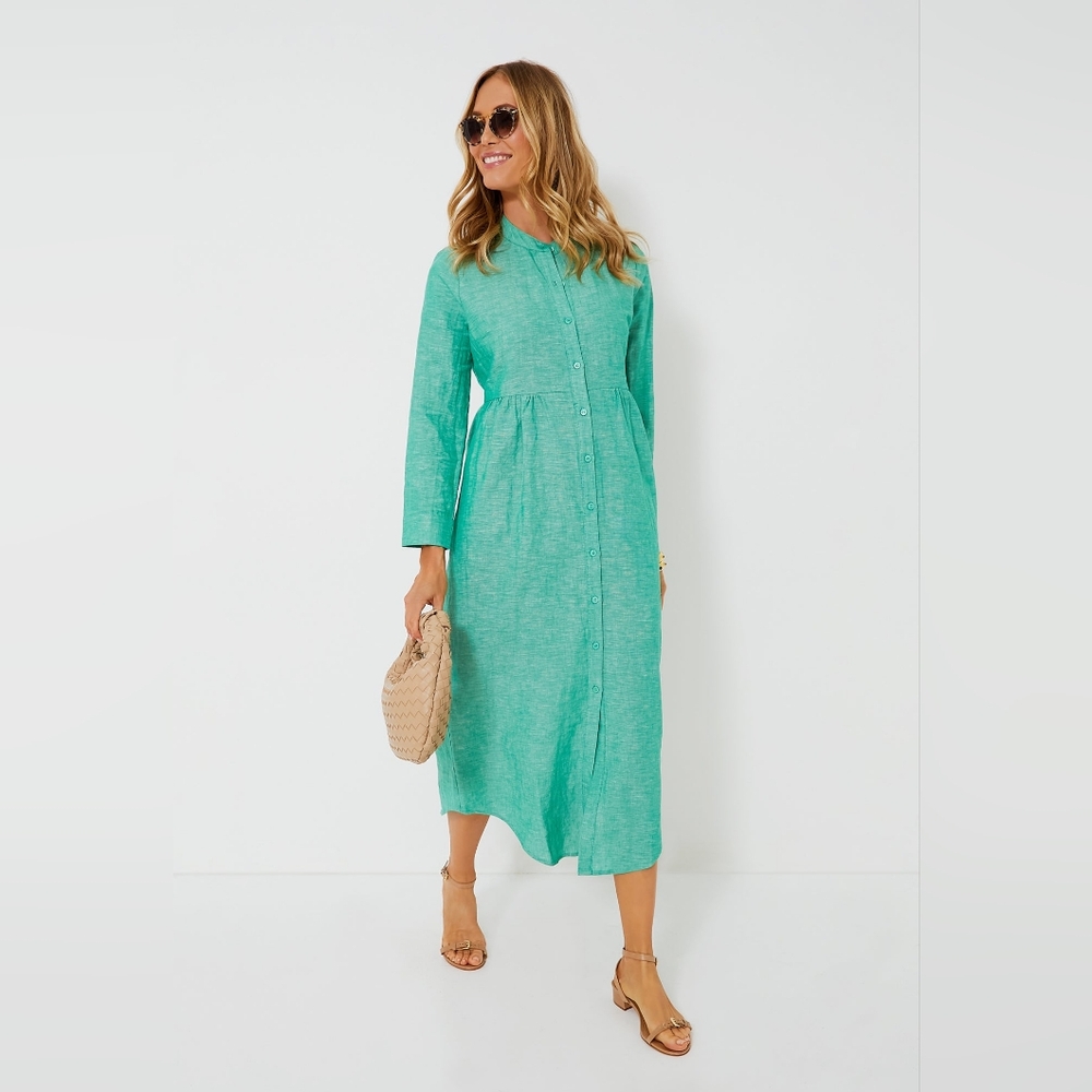 EUC Sea Green Linen Lydell Maxi Dress in Medium